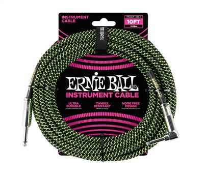 Ernie Ball Instrumentenkabel gerade/gewinkelt schwarz/grün 3 Meter