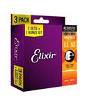 Elixir Nanoweb Coated Phosphor Bronze 3er Pack Custom Light .011-.052