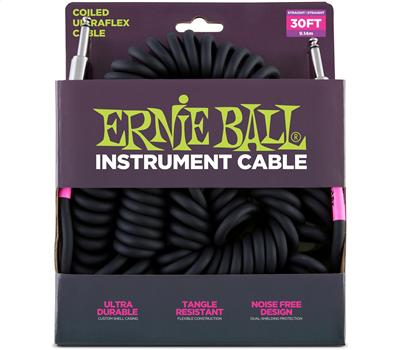 Ernie Ball Instrumentenkabel Spiralkabel gerade/gerade schwarz 9.14 M